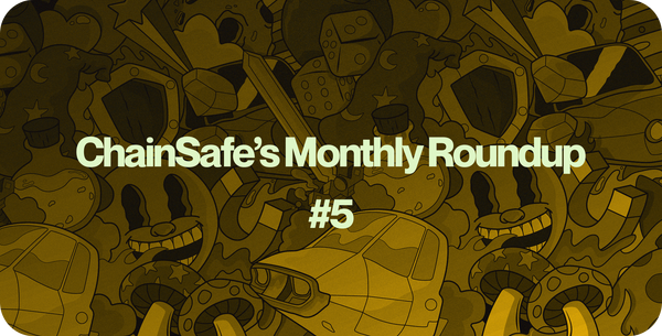Title on an illustrated background: "ChainSafe's Monthly Roundup #5"